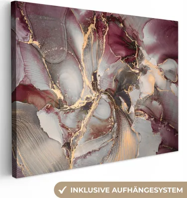 Produktbild von MuchoWow® - Leinwandbilder - Gold - Marmor - Lila, Wandbild, Wanddeko Bilder Wohnzimmer, 80x60 cm