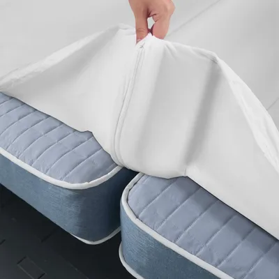 Produktbild von Matratzenbrücke - Matratzenverbinder - Verstellbar - Keilförmiger Bettspaltfüller - Befestigungsgurt - 200 x 180 cm - Weiß