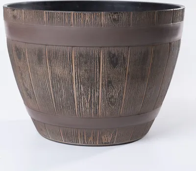 Produktbild von Jinfa 1 Blumenkübel aus Kunststoff in Holzoptik | Farbe: Eiche | Design: Weinfass | Ø 38 cm