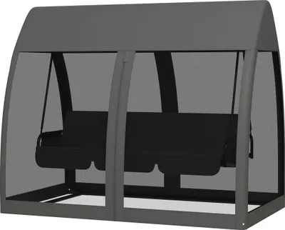 Produktbild von 3-Sitzer-Terrassen-Schaukel, Veranda-Schaukel mit Bettfunktion, Hollywoodschaukel mit Mš¹ckennetz und Stahlrahmen, Grau