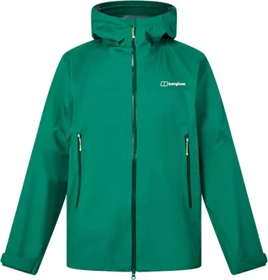 Grüne Berghaus M Summit Seeker GTX Jacke mit Kapuze und zwei Reißverschlusstaschen vorne