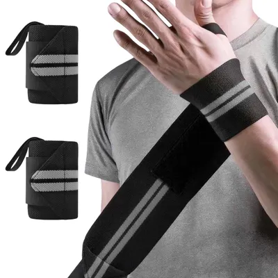 Image de Bandage de poignet - 2 pièces - Gris - Pour fitness et musculation