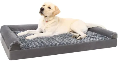 Produktbild von Orthopädisches Hundebett XXL Grau 121x76x18cm mit 3 erhöhten Rändern, abnehmbarer Bezug, waschbar