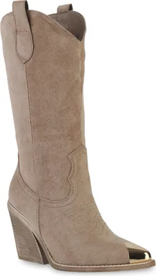 Produktbild von VAN HILL Damen Cowboystiefel Trichterabsatz Spitze Stickereien Schuhe 840584, Farbe: Khaki Velours, Größe: 39