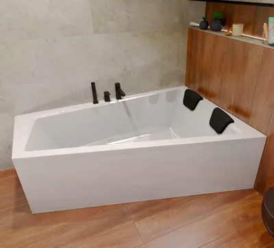 Produktbild von Badewanne Eckwanne Set 5in1 180x125 Rechts + Verkleidung (AcrylSchürze) + Kopfstütze in Schwarz | BADLAND INTIMA