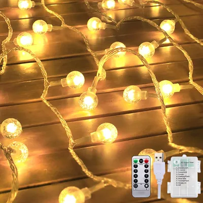 Lichtschnur 12 m 100 Kristall-LEDs warmweiß IP44 mit Fernbedienung und Timer