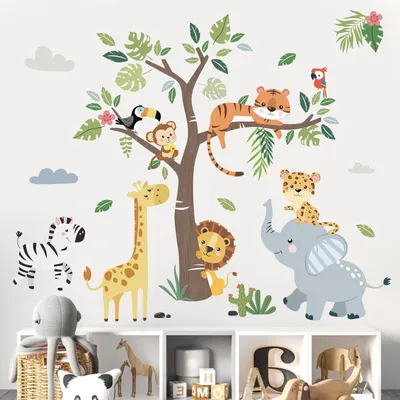 Produktbild von Wandsticker Dschungeltier Baum - Wanddekoration für Kinderzimmer - 1 Set - Multicolor