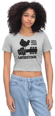 Produktbild von Spreadshirt Woodstock Logo Schwarz 3 Days Of Peace & Music Crop Top, M, Grau meliert