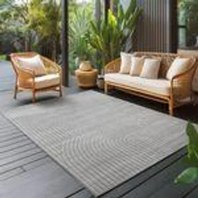 Produktbild von Outdoor Teppich wetterfest, Wohnzimmer, Schlafzimmer, Garten, Balkon, Kurzflor Hoch Tief, weich & waschbar, Größe: 160 x 230 cm, Farbe: Silber-1