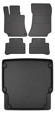 Zdjęcie produktu dla Dywaniki gumowe + mata bagażnika do Mercedes-Benz Klasa E W212 2009-2016 (sedan) – czarne, dopasowane – Wielganizator SolidPRO