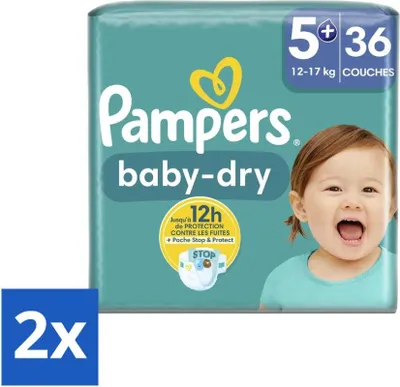 Zdjęcie produktu dla Pampers – pieluchy – Baby-Dry rozmiar 5+ (12–17 kg) – 36 pieluch – opakowanie ekonomiczne – 2 sztuki
