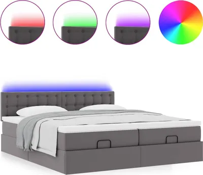 Produktbild von Ottoman-Bett mit Matratzen & LEDs Grau 160x200 cm Kunstleder