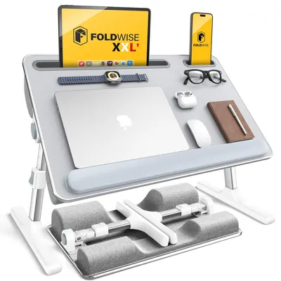 Zdjęcie produktu dla Stolik do łóżka na laptopa - Składany - Regulowany - 5 wysokości 28,3 - 39,8 cm - 35° nachylenie blatu