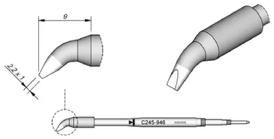 Obrázok produktu pre JBC spájkovací hrot série C245 dlátovitého tvaru, C245946/2,2 x 1,0 mm, zahnutý C245946