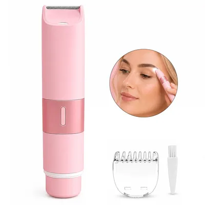 Produktbild von 2-in-1 Damen Rasierer Bikini Trimmer LED Licht 2 Aufsätze sanfte Haarentfernung Gesicht Beine Achseln Intimbereich USB wiederaufladbar wasserdicht NEU