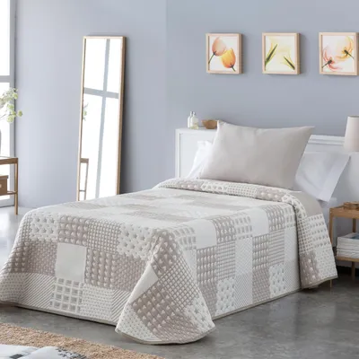 Imagen del producto de Manta para cama de matrimonio, color beige, 250 x 270 cm, para dormitorio