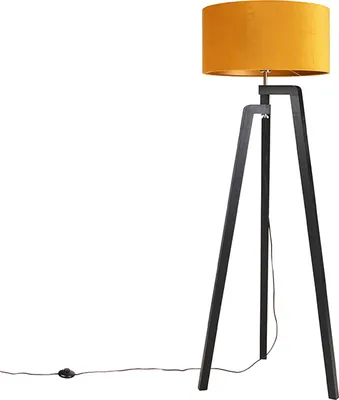 Produktbild von Stehlampe Stativ Schwarz mit Gelbem Schirm und Gold 50 cm Puros