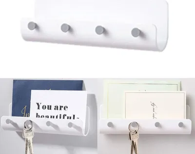 Produktbild von Minimalistische Schlüsselboard,Nicht markierender Selbstklebender Schlüsselleiste Schlüsselbrett mit Vier Schlüsselhaken Benutzt für Aufbewahrung von Schlüssel (Weiß)