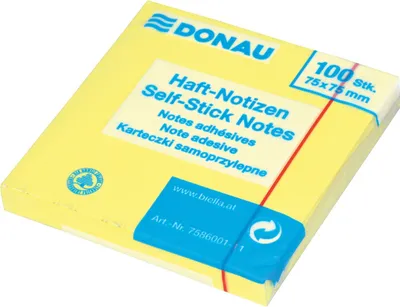 Zdjęcie produktu dla DONAU 7586001-11 Karteczki samoprzylepne - 75 x 75 mm, żółte, 100 karteczek