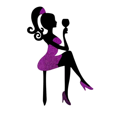 Produktbild von Kuchendeko Geburtstag – 24x14 cm - Dame in Hight Heels - im Brokatkleid – Kuchendekoration - Torten Topper Erhältlich in Acryl & Glitter (Lila)