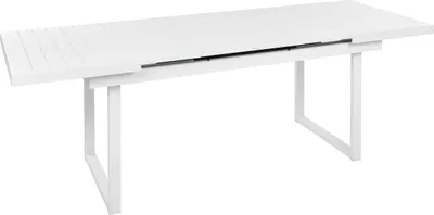 Produktbild von BELIANI Gartentisch Weiß Aluminium 180 / 240 x 90 cm für 8 Personen Latten-Tischplatte Rechteckig Outdoor Terrasse Balkon Möbel Garten Ausstattung