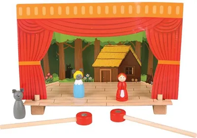 Produktbild von BigJigs Holz Magnetisches Theater Puppentheater - Spieltheater mit Magnetfiguren