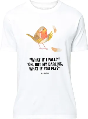 Produktbild von Mr. & Mrs. Panda Größe L T-Shirt Rotkehlchen Federn - Weiß - Geschenk, Motivation Sprüche, Motivationsbilder, Shirt, Spruch, Lustige, fliegen, Tshirt, mit, Vogel