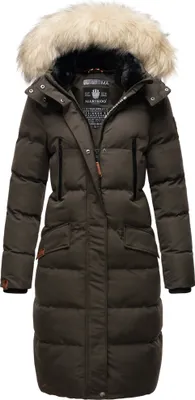 Produktbild von Marikoo Damen Winterjacke Langer veganer Parka Warm Stepp Mantel mit abnehmbarer Kapuze und Kunstfellkragen Schneesternchen Anthrazit Gr: 42 - XL