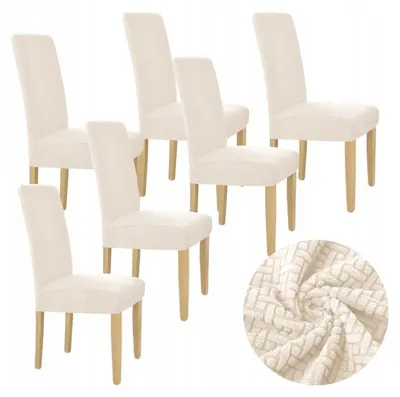 Produktbild von 6 Stück Stuhlhussen - Creme Jacquard - Universeller Stuhlbezug - Passend für Henriksdal - Waschbar