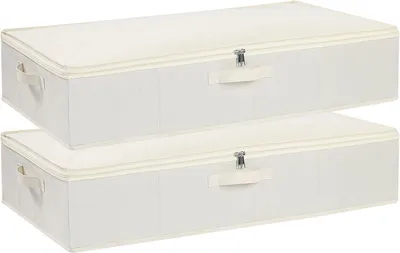 Productafbeelding van Opbergdozen met deksel - Set van 2 - Opvouwbare kledingkast organizer met versterkte - Dekens - Kleding - Beige