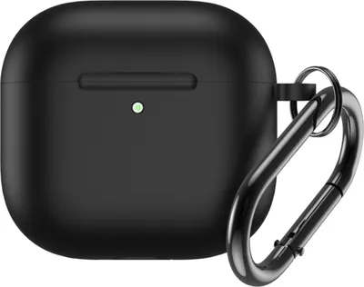Immagine prodotto di Custodia in silicone compatibile con Airpods 4 con moschettone nero