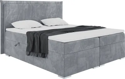 Produktbild von MEBLINI Boxspringbett mit Bettkasten - Gepolstert Doppelbett mit Matratze und Topper - Polsterbett mit Stauraum - Bett mit Kopfteil - Stauraumbett - TORESS - 200x200 - H3/Grau Samt
