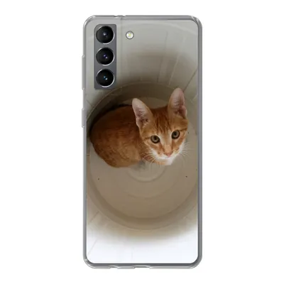 Produktbild von MuchoWow® Handyhülle Schutzhülle Hülle für Samsung Galaxy S21 Katze - Mülleimer - Weiß Silikon Softcase Handy Hülle - Softcase
