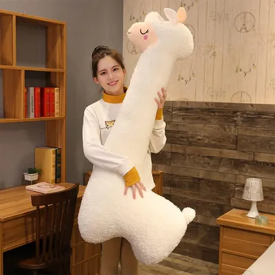 Produktbild von Gigantisches Alpaka Kuscheltier - Weiches Plüschkissen - Weiß - 100 cm