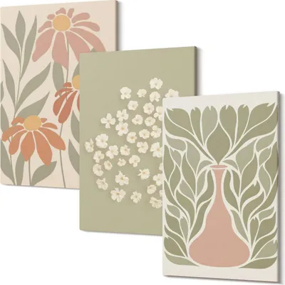 Produktbild von Leinwandbilder – Wandbilder – Leinwandbild – Canvas Bild – Polycanvas – Kunstdruck – – Modern – Aufhängefertig – Mehrteilig – 3-Teilig – 40x60 Cm Pro Bild - Blumenmotive, minimalistische Muster, Boho-Stil