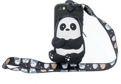 Produktbild von Für Iphone 5 / 5S SE Cartoon Hanging Lanyard + Fall Resistant TPU Full Protective Handyhülle mit Münze Purse schwarz gestreifte Bären