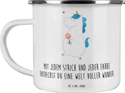 Produktbild von Mr. & Mrs. Panda Teetasse Die Freude an der Kreativität entdecken - Weiß - Geschenk, Trost, handgefertigt, Campingbecher, Teebecher, Kaffeepott, Ideen, Haferl, Vertrauem