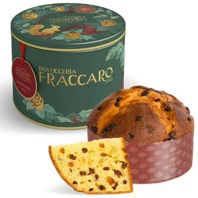 Produktbild von Klassischer Panettone 1 kg Fraccaro 1932 mit kandierten Früchten und Rosinen, traditioneller italienischer Weihnachtskuchen mit Mutterhefe