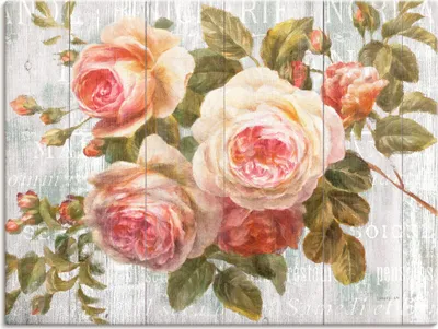 Produktbild von ARTland Leinwandbild Vintage Rosen auf Holz Größe: 60x45 cm