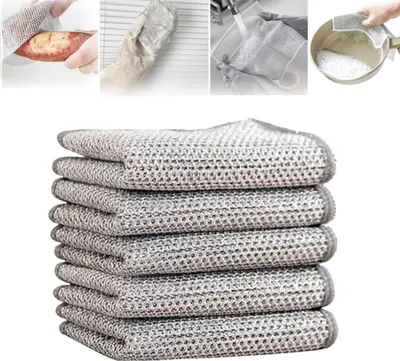 Produktbild von 5x Mehrzweck Draht Geschirrspüllappen für nasses und trockenes, Putztücher, Doppellagiges, wiederverwendbares Reinigungstuch, für Pfanne, Topf, Herd, Küche, Haushalt