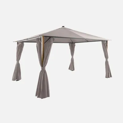 Produktbild von sweeek - Pavillon 4x3m Aluminium Holzoptik mit Vorhängen und LED - Beige