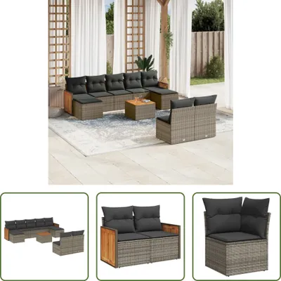 Produktbild von The Living Store 10-tlg. Garten-Sofagarnitur mit Kissen Grau Poly Rattan