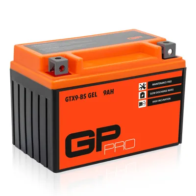 Image de Batterie gel GP-PRO 12 V 9 Ah GTX9-BS Batterie pour scooter / moto, sans entretien, scellée, préchargée, compatible avec YTX9-BS / YTX9L-BS