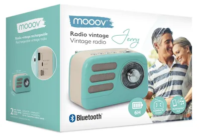 Immagine prodotto di Mooov 477240 - Radio vintage con Bluetooth 5.4, alimentata a batteria, radio FM/MW, portatile