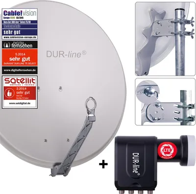 Produktbild von DUR-line Select 75/80cm Komplettanlage hellgrau + Octo LNB
