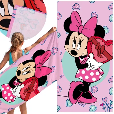 Produktbild von Minnie Mouse, rosafarbenes schnelltrocknendes Strand- und Badetuch aus 100 % Baumwolle, 70 x 140 cm,