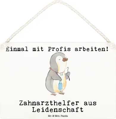 Produktbild von Mr. & Mrs. Panda Schild Zahnarzthelfer Leidenschaft DIN A6 - Weiß - Geschenk, holzbild, Wandbild Holz, Holzschild, wandtafel, Türschild