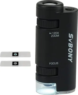 Produktbild von Svbony SV603 Taschenmikroskop mit LED Licht, lupe 60x-120x, Handmikroskop, Mini Mikroskop für Kinder und Studenten für Biologie, Naturbeobachtung