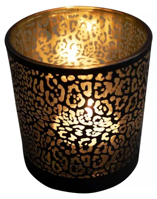 Produktbild von Mars & More Teelichthalter - schwarz - Glas - Jaguardruck - 12 cm