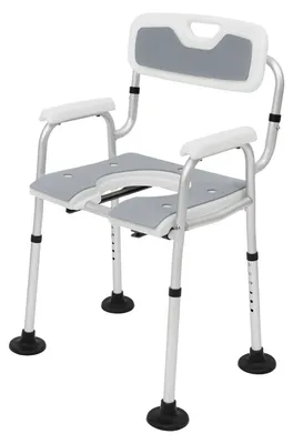 Produktbild von Höhenverstellbarer Dusch- und Toilettenstuhl - Senioren Badstuhl - Mit Armlehnen - Mit Rückenlehne - Aluminiumgestell - Grau